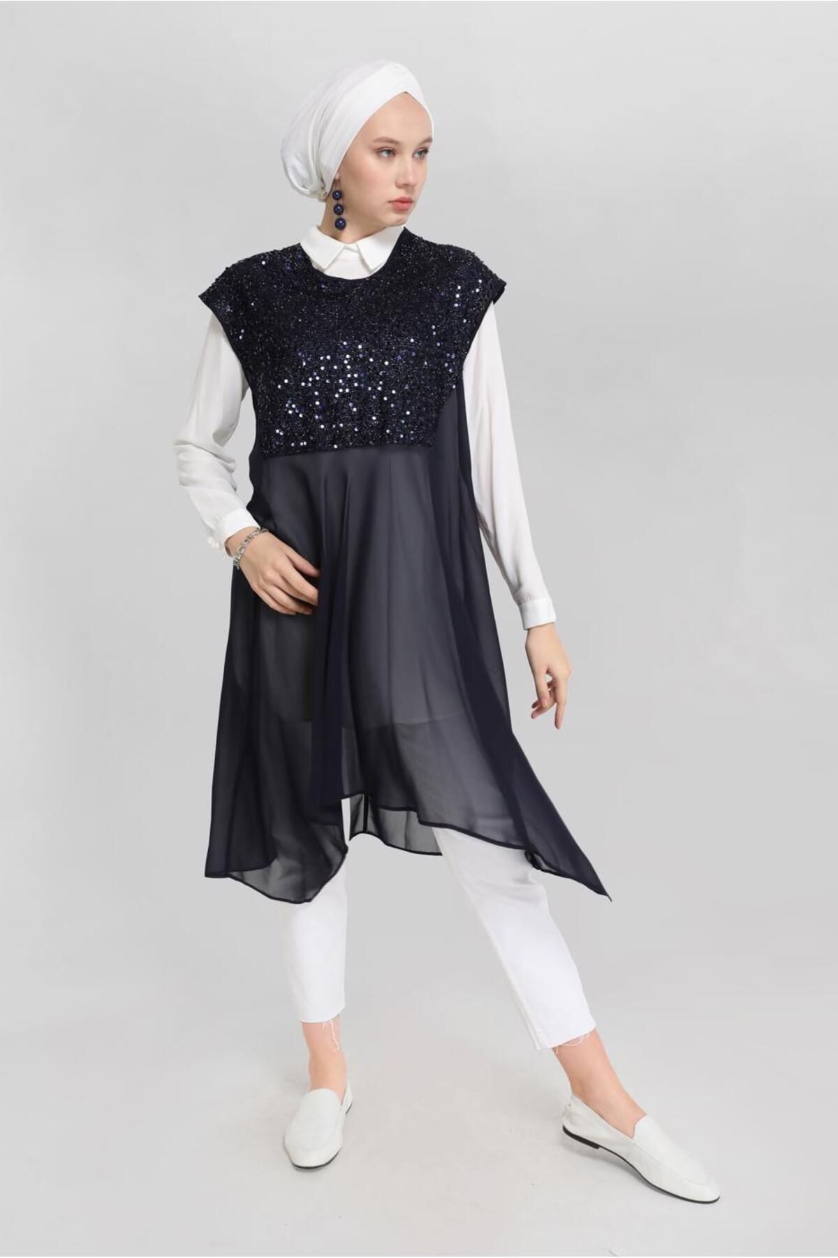 Alvina-40569 Model Double Tunic with Sequins 2