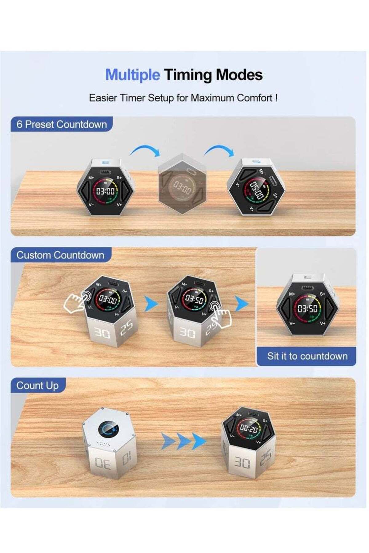 COOYA-Timer, Hexagonal Cube, Custom Countdown, Suitable for Work, Office, Study, Task 4