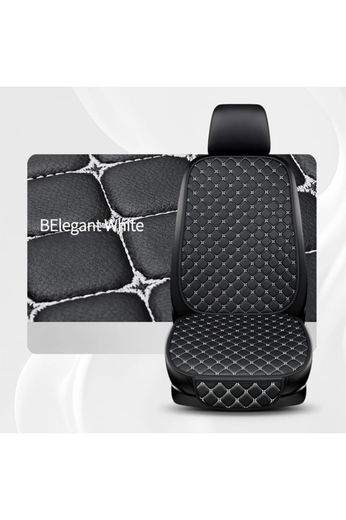 Choice-2pc Black and white Car Seat Cover Napa Leather Minimalism Seat Cushion Wear-resistant and Durable, 1
