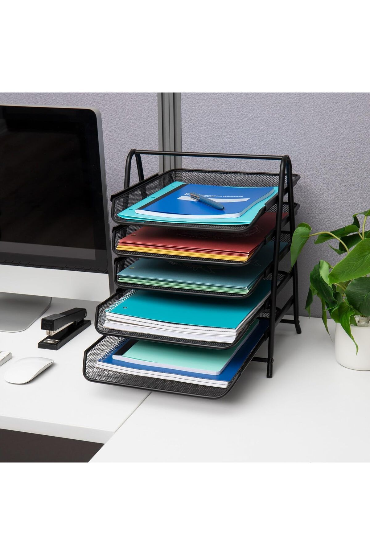 COOYA-Desk Organizer with 5 Sliding Trays & a Handle,for Letters,Documents,Mail,Files,Paper,34x29x36cm 5