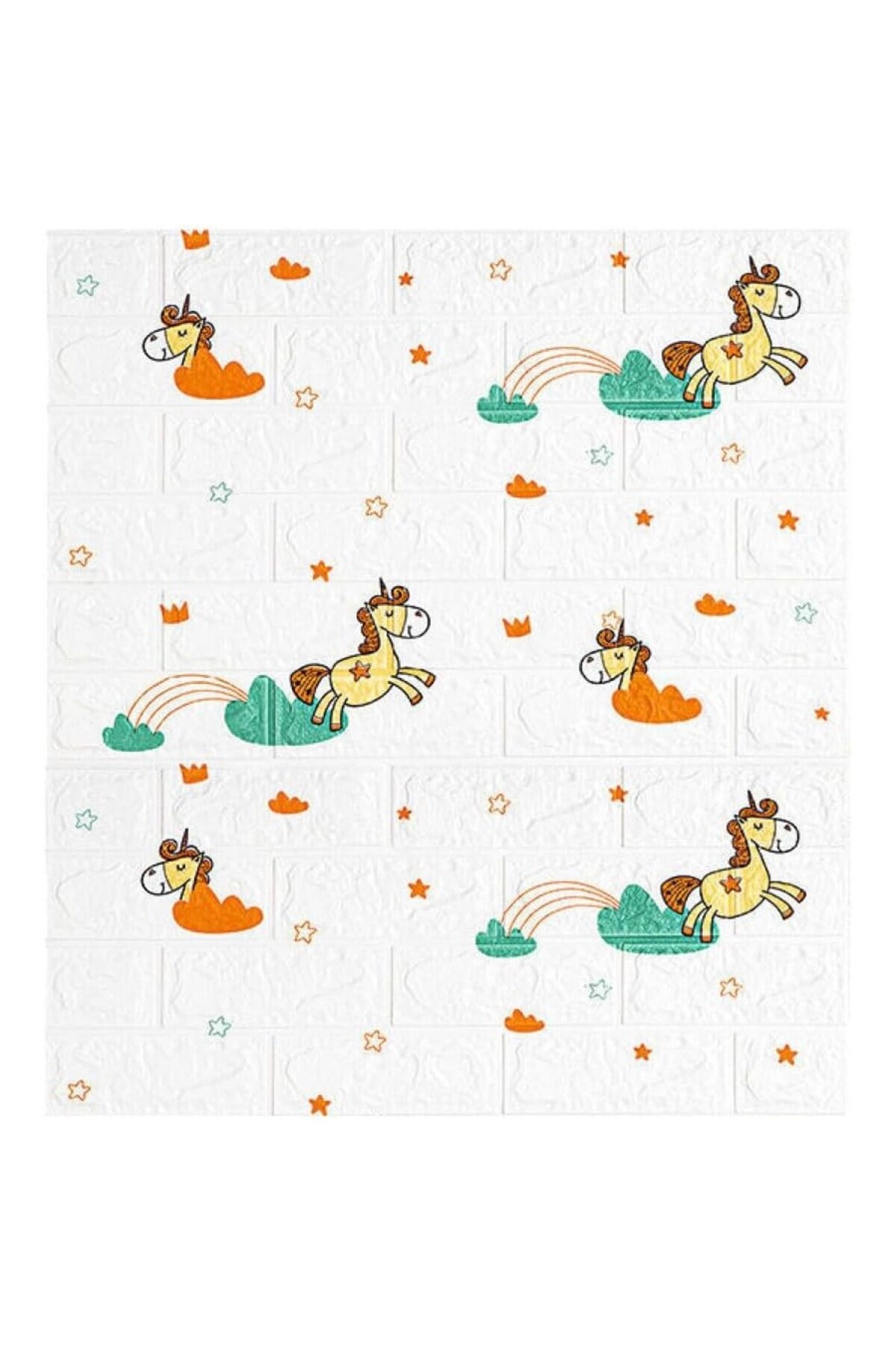 Flippy-Set 10 Placi Tapet 3D Flippy 70x77 cm 3 mm Polietilenă Tip Caramidă Model Unicorni 5.3 mp Alb 3