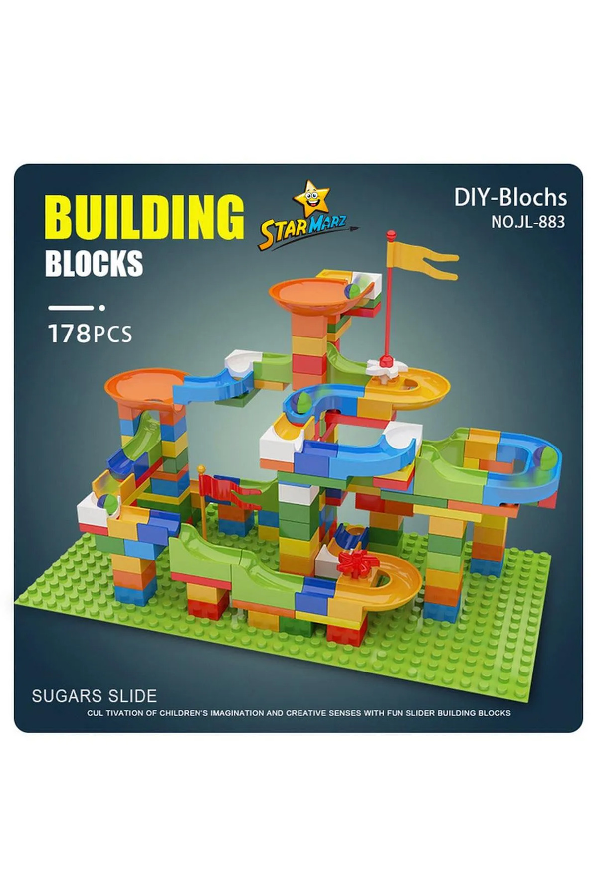 مجموعه ۱۷۸ تکه بلوکهای ساختنی همراه با میز، صندلی، فضای ذخیرهسازی و قلم – چندرنگ