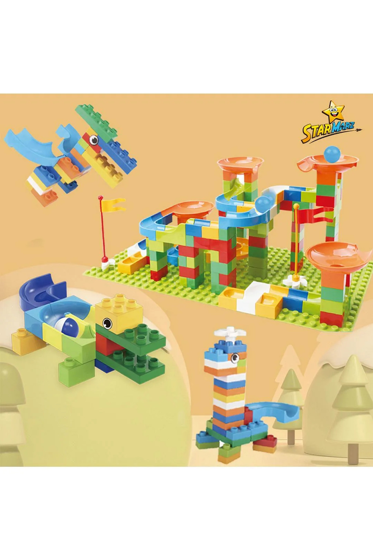 مجموعه ۱۷۸ تکه بلوکهای ساختنی همراه با میز، صندلی، فضای ذخیرهسازی و قلم – چندرنگ