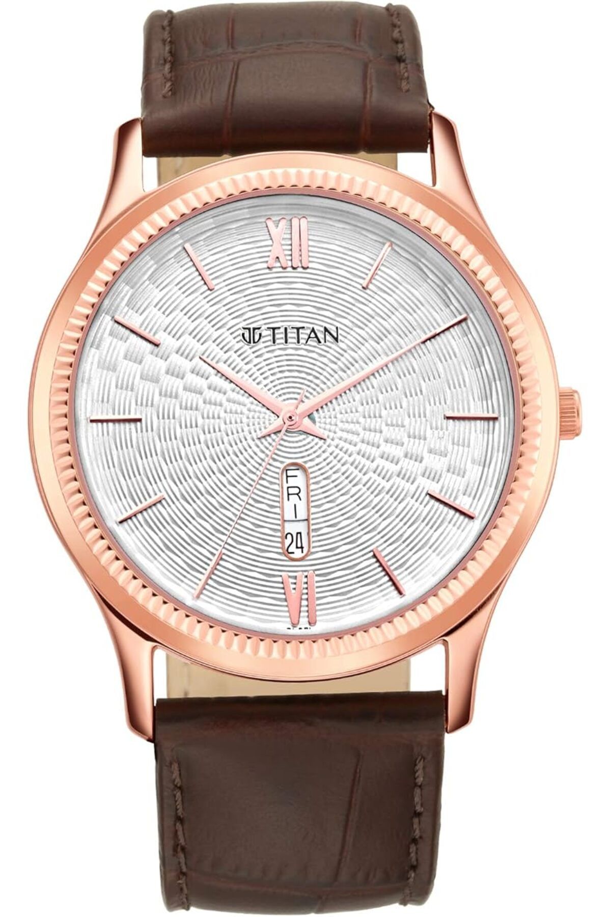 Generic-Titan Men Leather Analog Silver Dial Watch 1824Wl02 1824Wl02 Band Color Brown 2