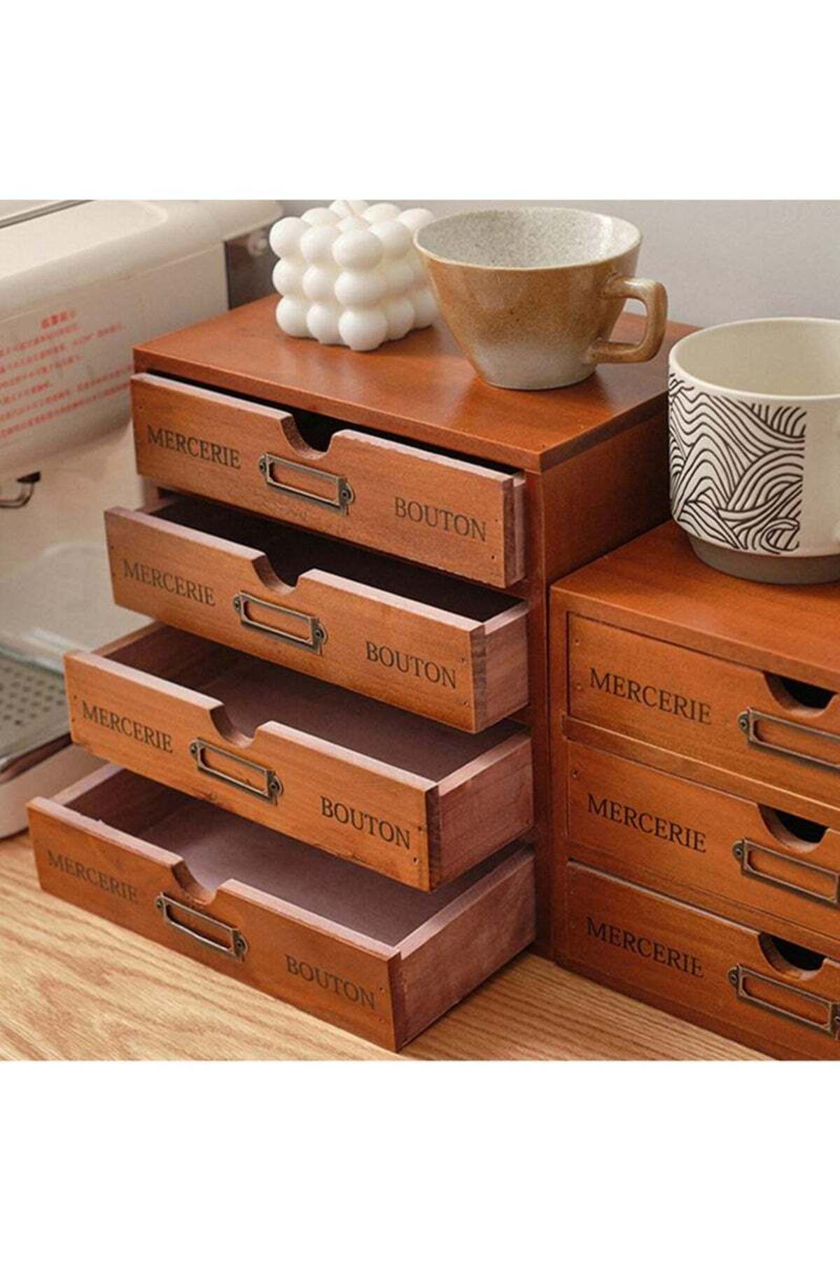 COOYA-Three-layer wooden desktop storage box,multi-compartment,with drawers,for desktop organization 7