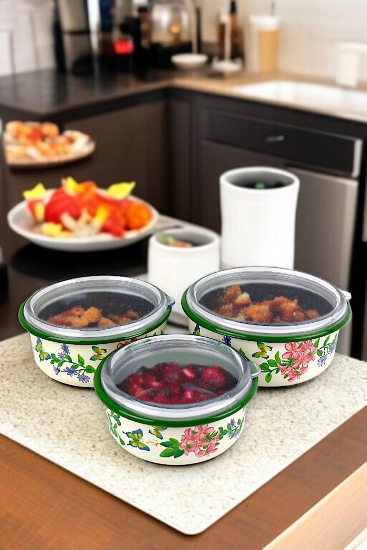 İnci Emaye-No. 14 - 16 - 18 Enameled Storage Container Set of 3 2