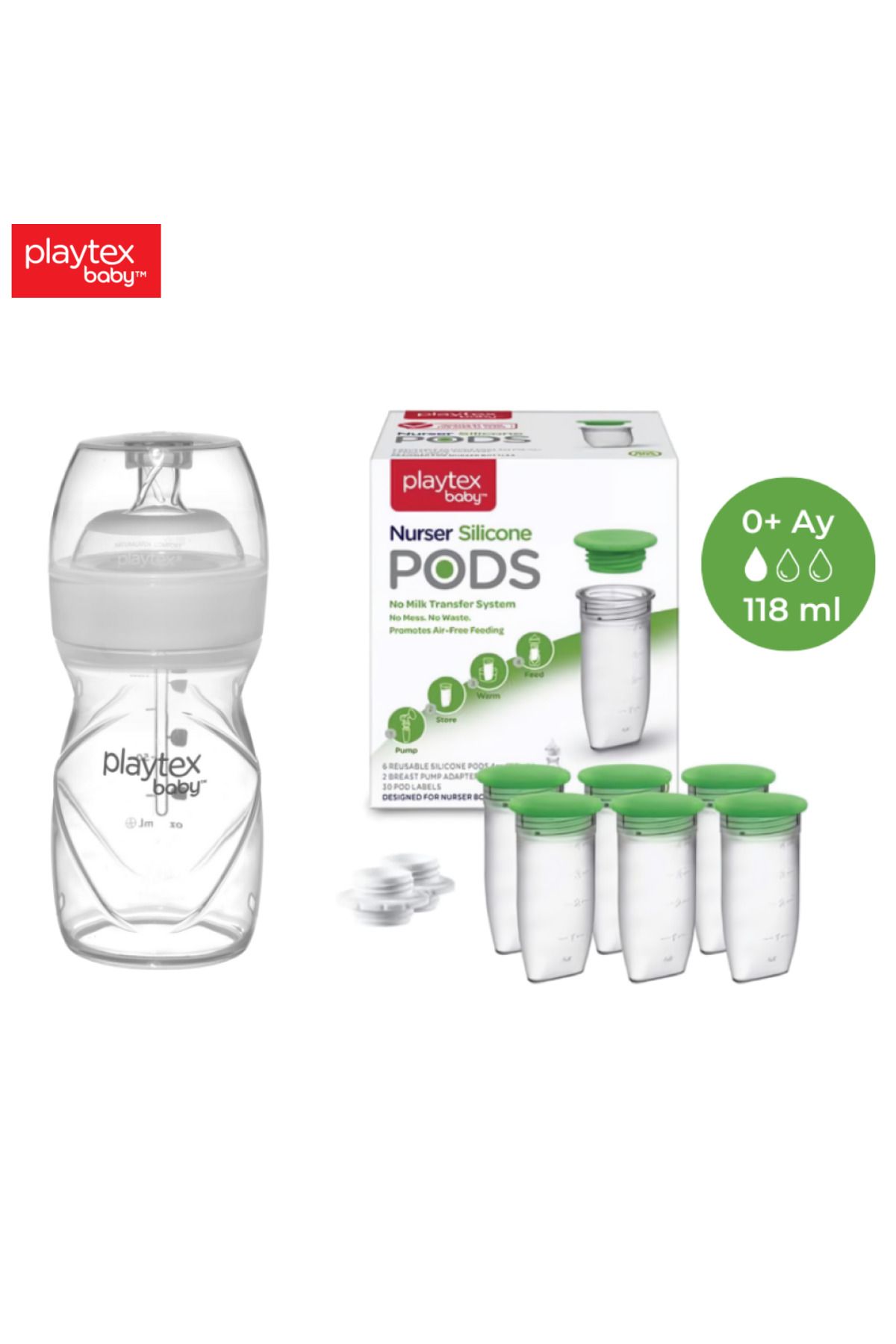 Playtex Baby Yenidoğan Biberon Seti, Anti-Kolik, Yavaş Akış, 118ml,5 Liners ve 6'lı Saklama Kapları.