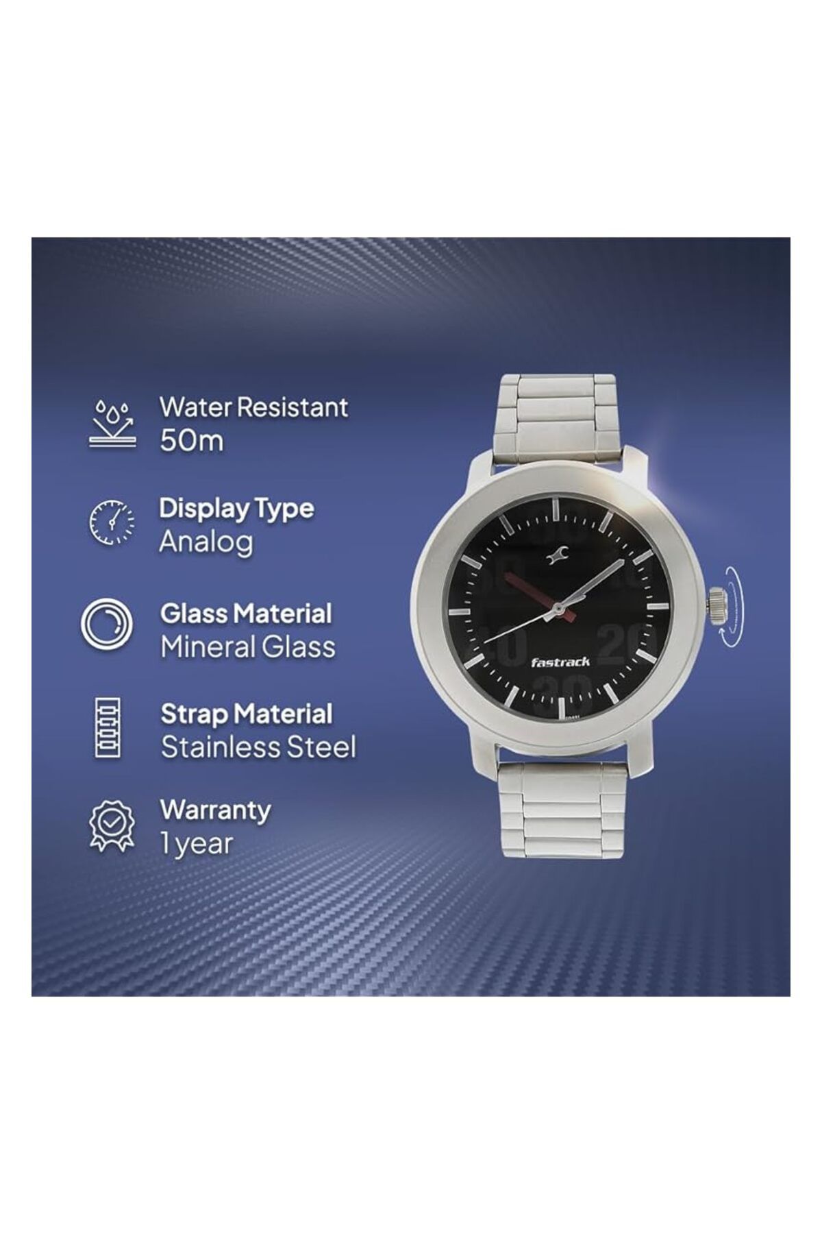 Generic-Fastrack Men Quartz Watch With Analog Display And Stainless Steel Bracelet 3121Sm02 3