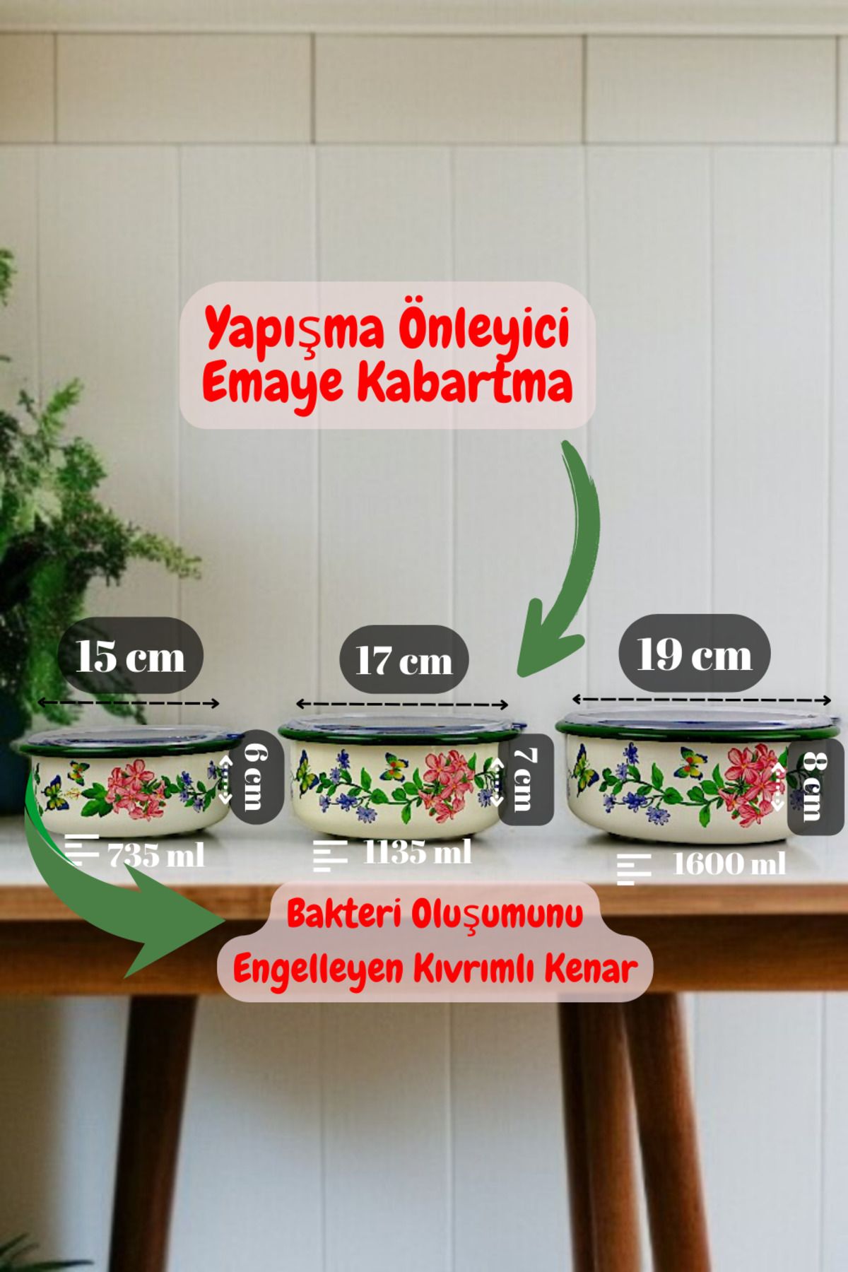 İnci Emaye-No. 14 - 16 - 18 Enameled Storage Container Set of 3 8