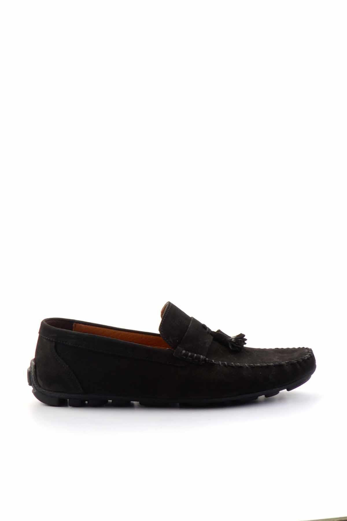 کفش لوفر مردانه چرم اصل مشکی Nubuck E01733033701 Bambi