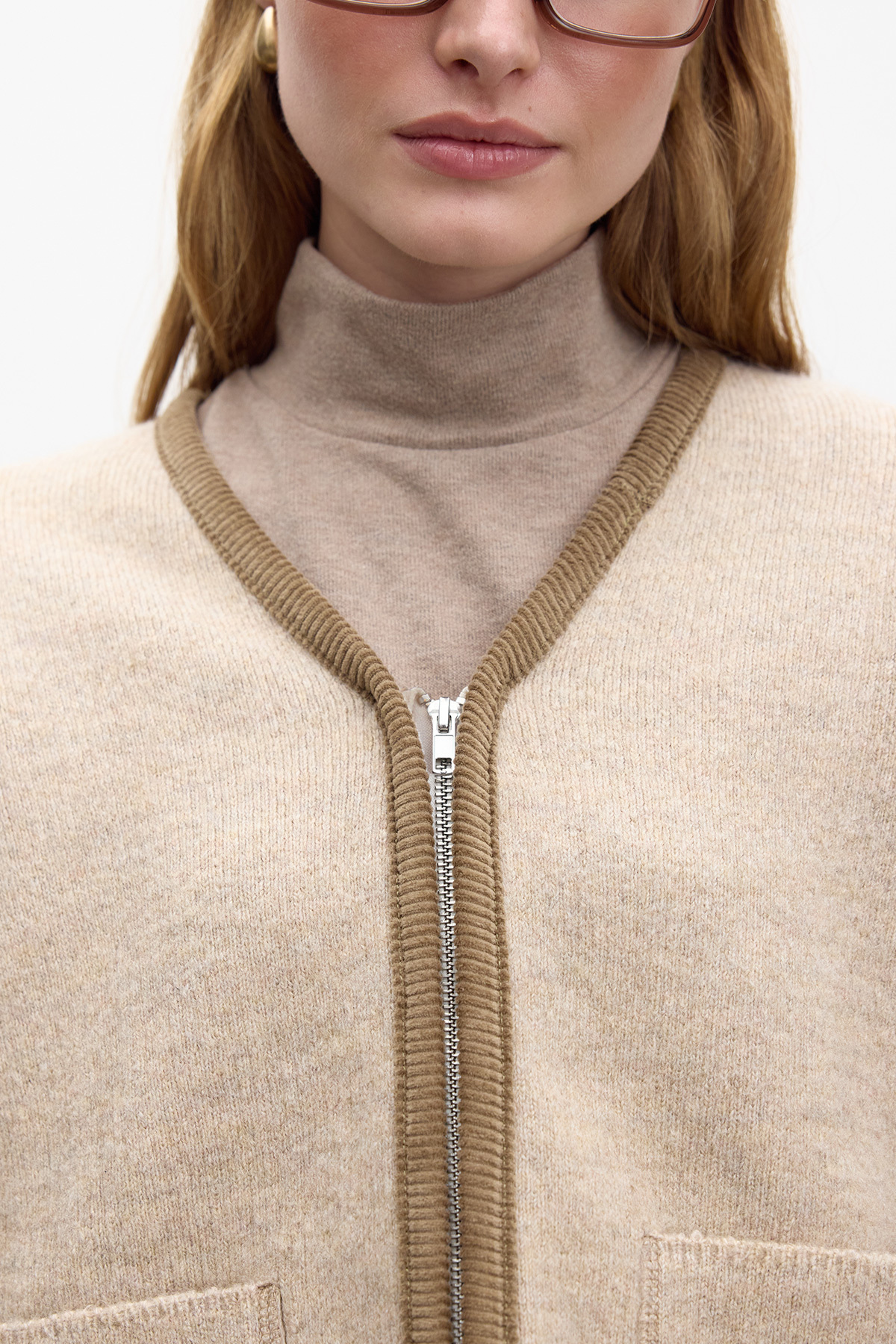 Manuka-Plain Knitted Zippered Knitwear Beige 5