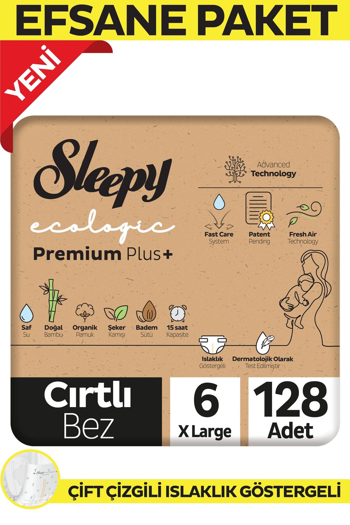 Sleepy Ecologic Premium Plus Efsane Paket Bebek Bezi 6 Numara Xlarge 128 Adet