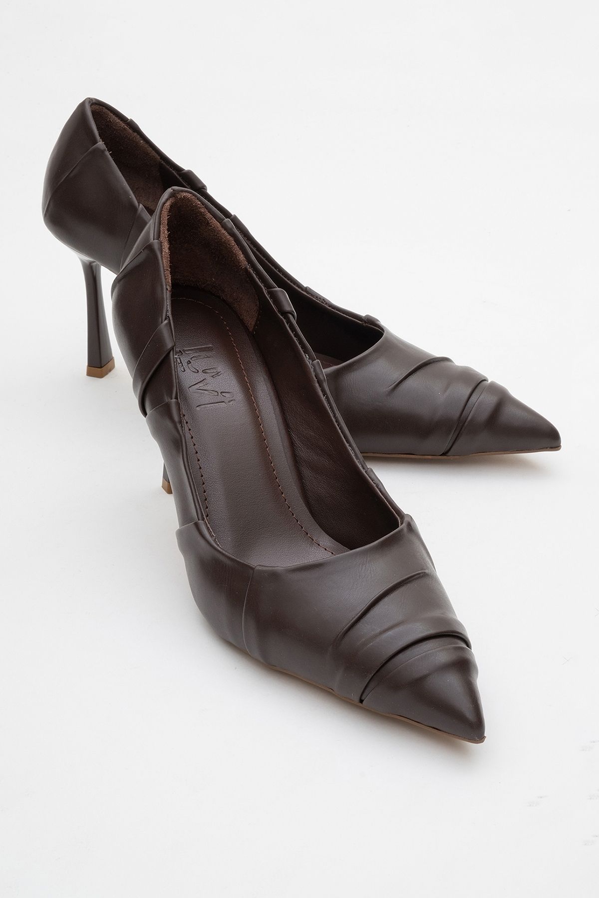 LuviShoes Pantofi Cu Toc Subțire Pentru Femei Anly Brown Skin - 40