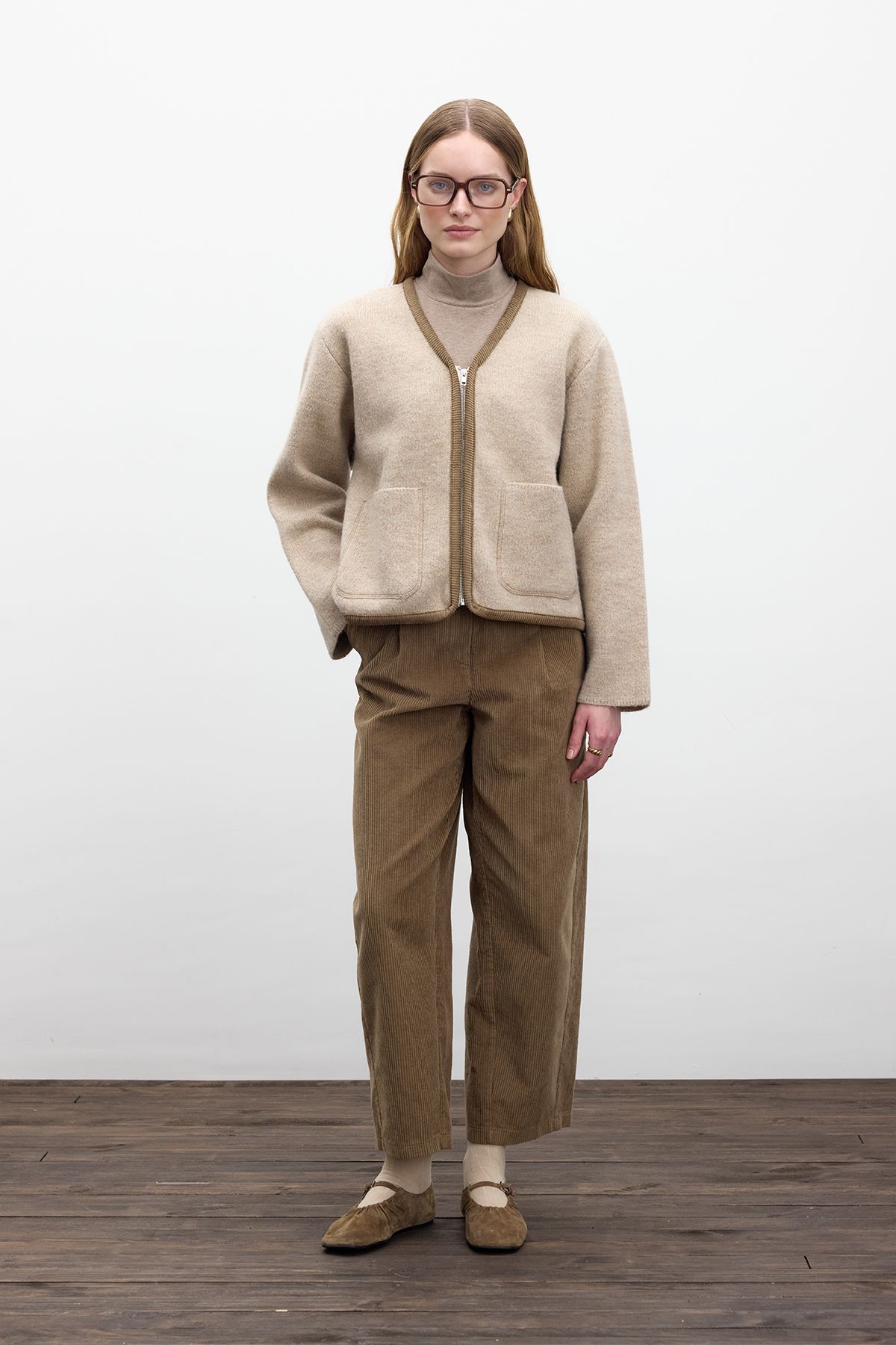 Manuka-Plain Knitted Zippered Knitwear Beige 2