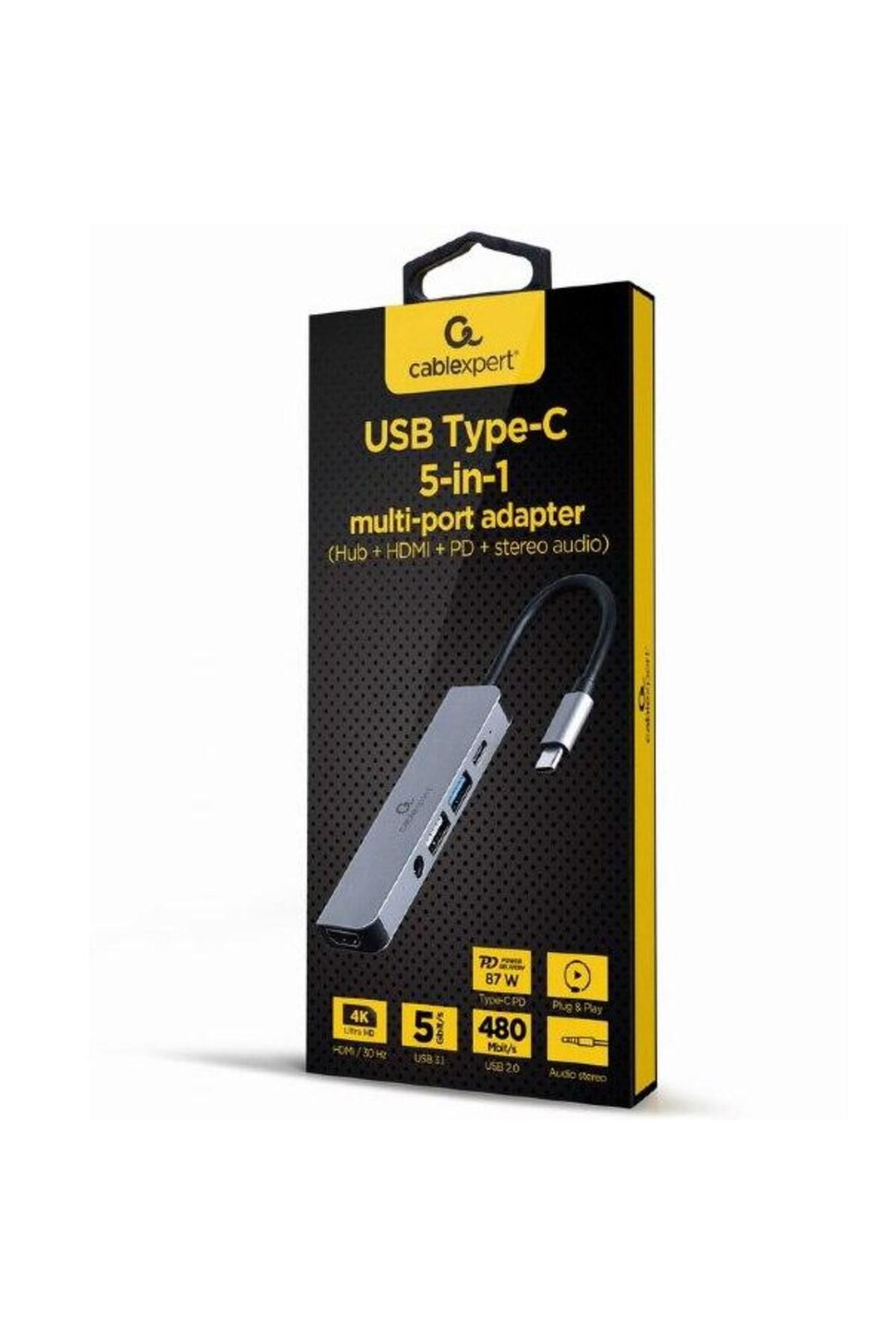 Gembird-Stație de andocare Gembird 5-în-1, USB-C x 1, USB-A 3.1 x 1, USB-A 2.0 x 1, HDMI x 1, PD 87 W 3