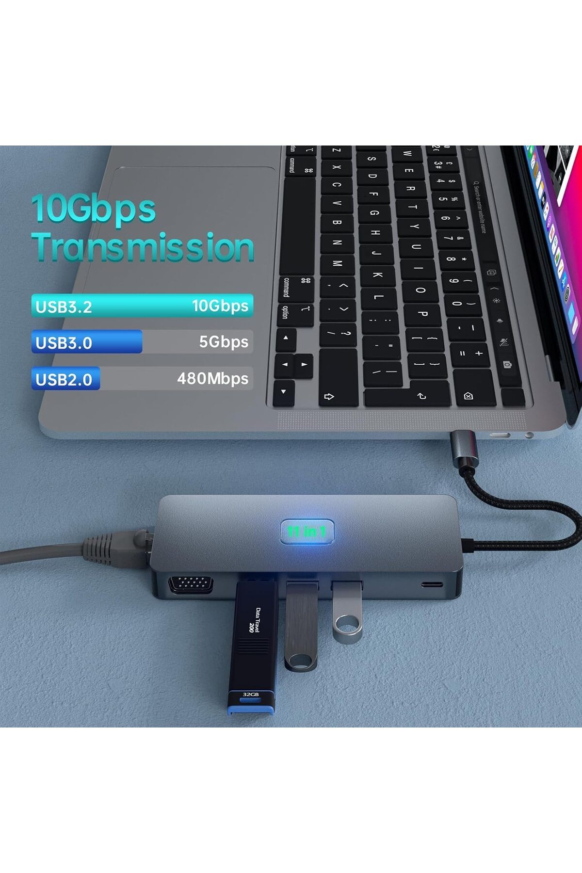 COOYA-11 in 1 Docking Station, 3.2 Gen 2(10Gbps), 100W PD, 4K@60Hz HDMI,1080P VGA, 1000Mbps LAN 4