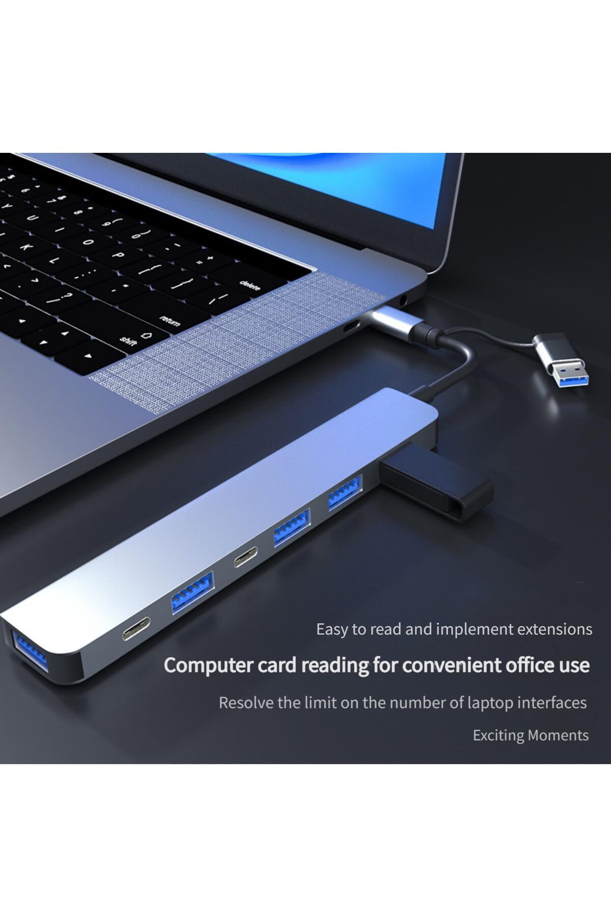 COOYA-USB C Hub, C Hub USB Hub, Multi-port USB-C Laptop Docking Station with USB 3.0, 5 USB Ports 2