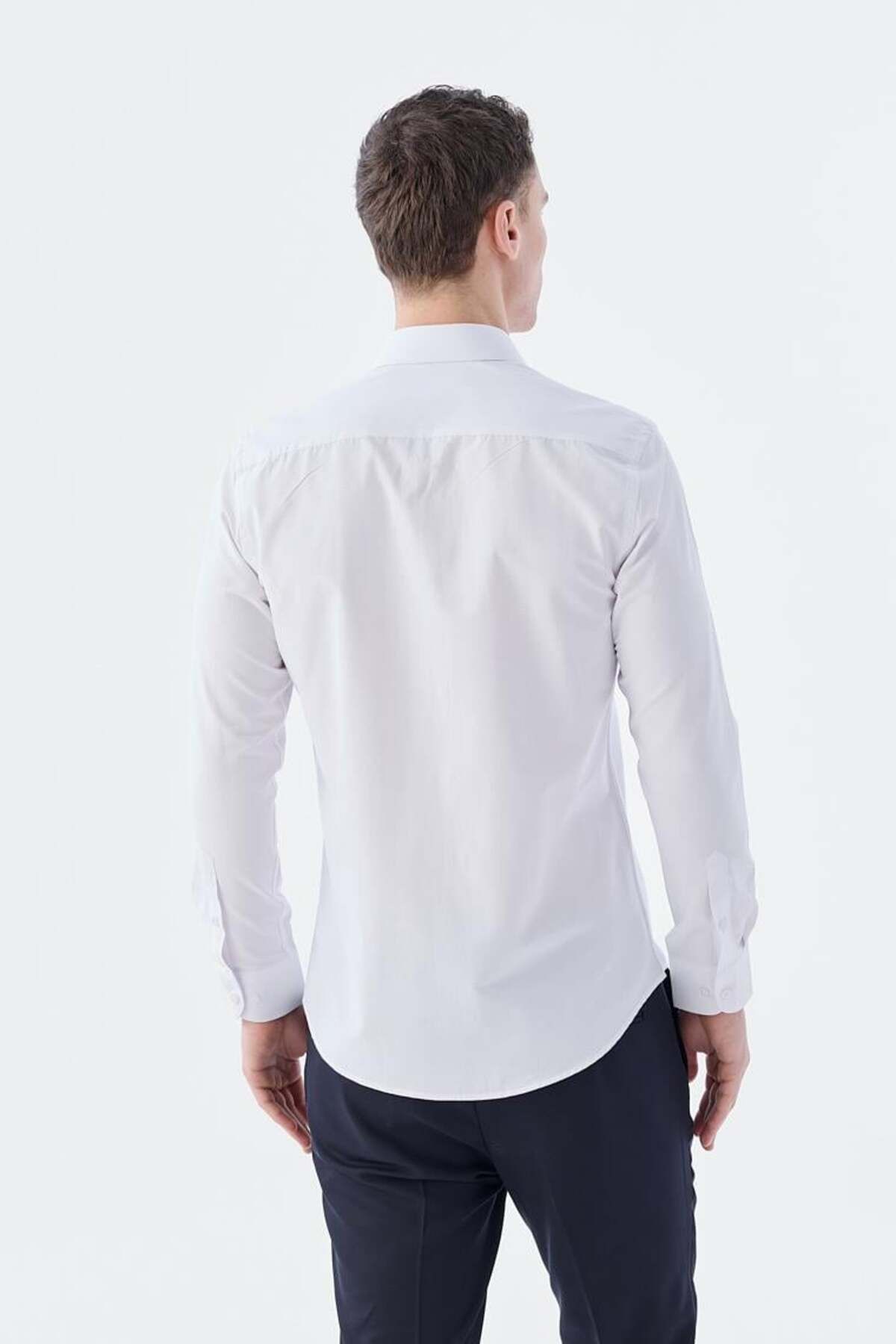 Jakamen-Λευκό Slim Fit Ανδρικό πουκάμισο χωρίς τσέπες 5