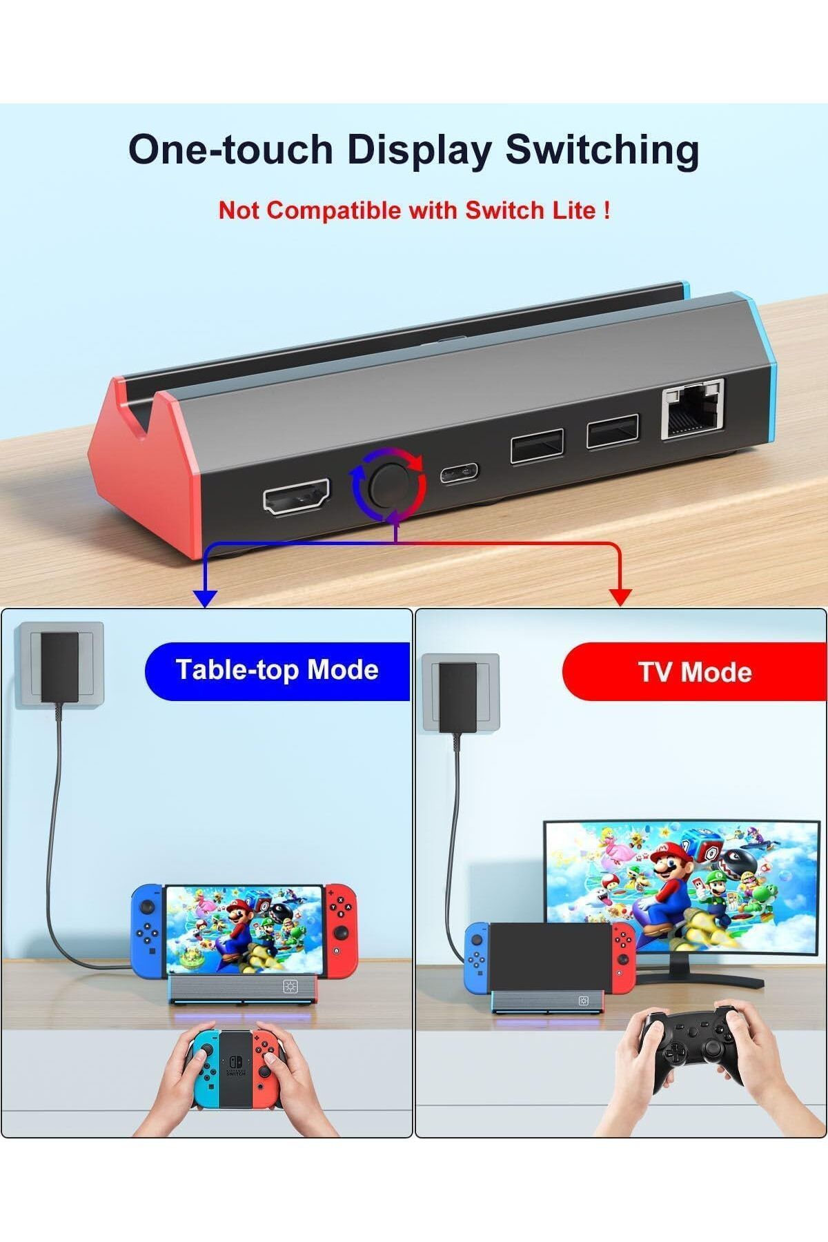 COOYA-محطة إرساء تلفزيونية لمفتاح/مفتاح OLED، بديلة لمحطة إرساء Switch الرسمية، منفذ إيثرنت بسرعة 1000 ميجابت في الثانية 4