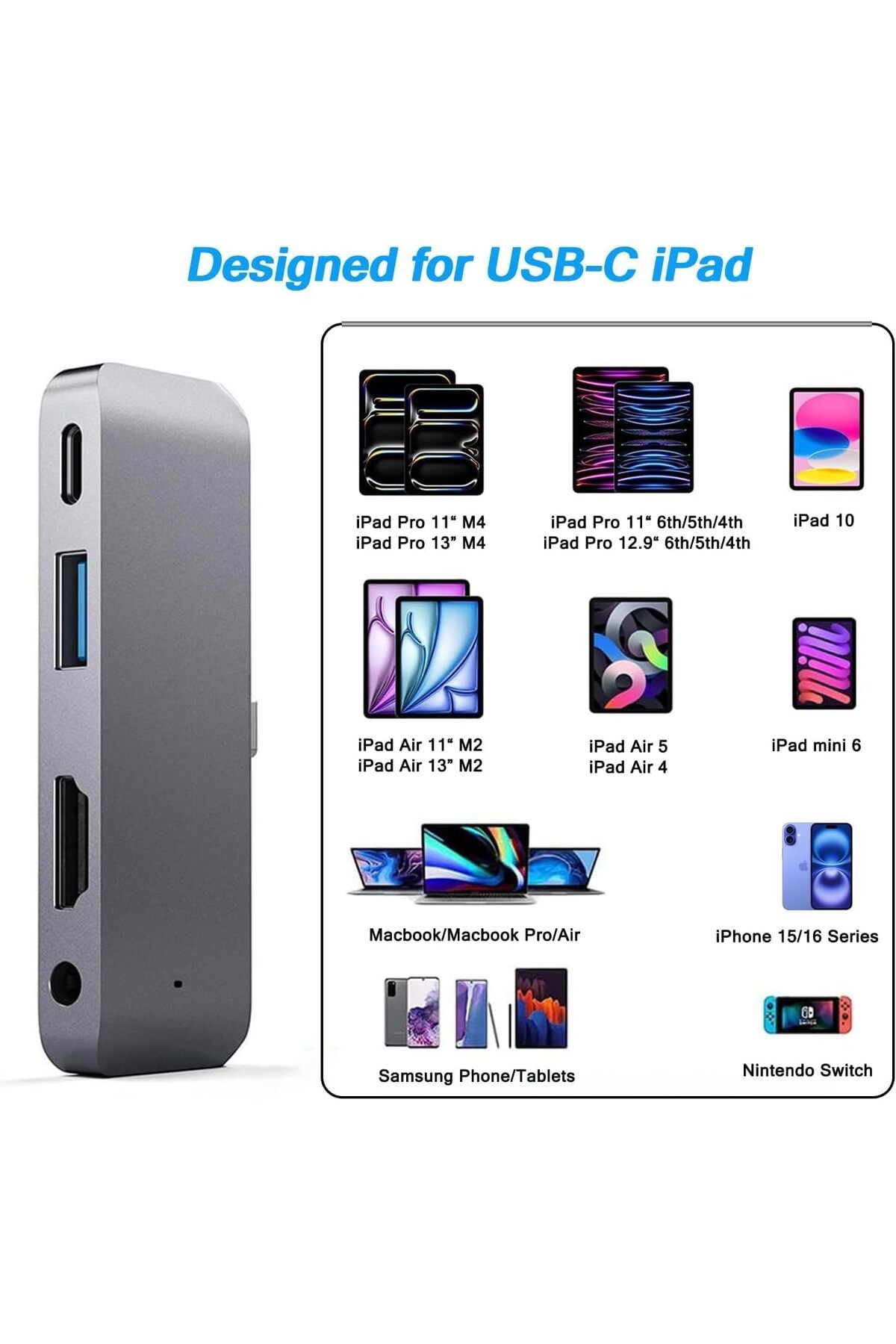 COOYA-محول USB-C Hub HDMI، لأجهزة iPad Pro/Air/Mini، HDMI بدقة 4K، USB 3.0، مقبس صوت 3.5 مم وPD 18 وات 3