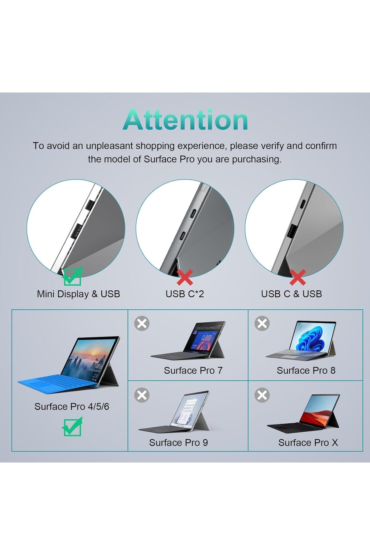 COOYA-6-in-2 USB Hub, 4K HDMI, USB3.0, SD/TF Card Reader, Microsoft Surface Pro 4/5/6 Compatible 7