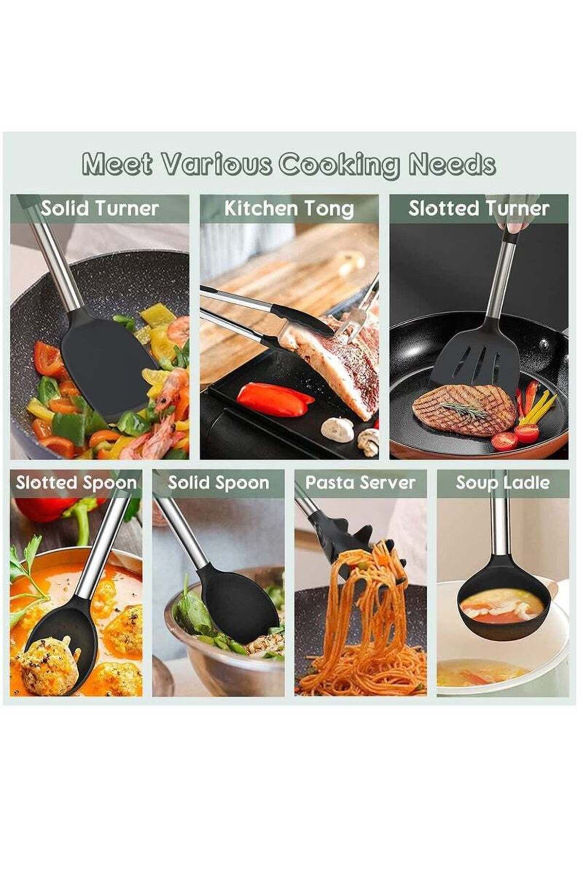 COOYA-14-Piece Silicone Kitchen Utensil Set, Wooden Handle, Bpa-free, Nonstick Cookware for Kitchen 2