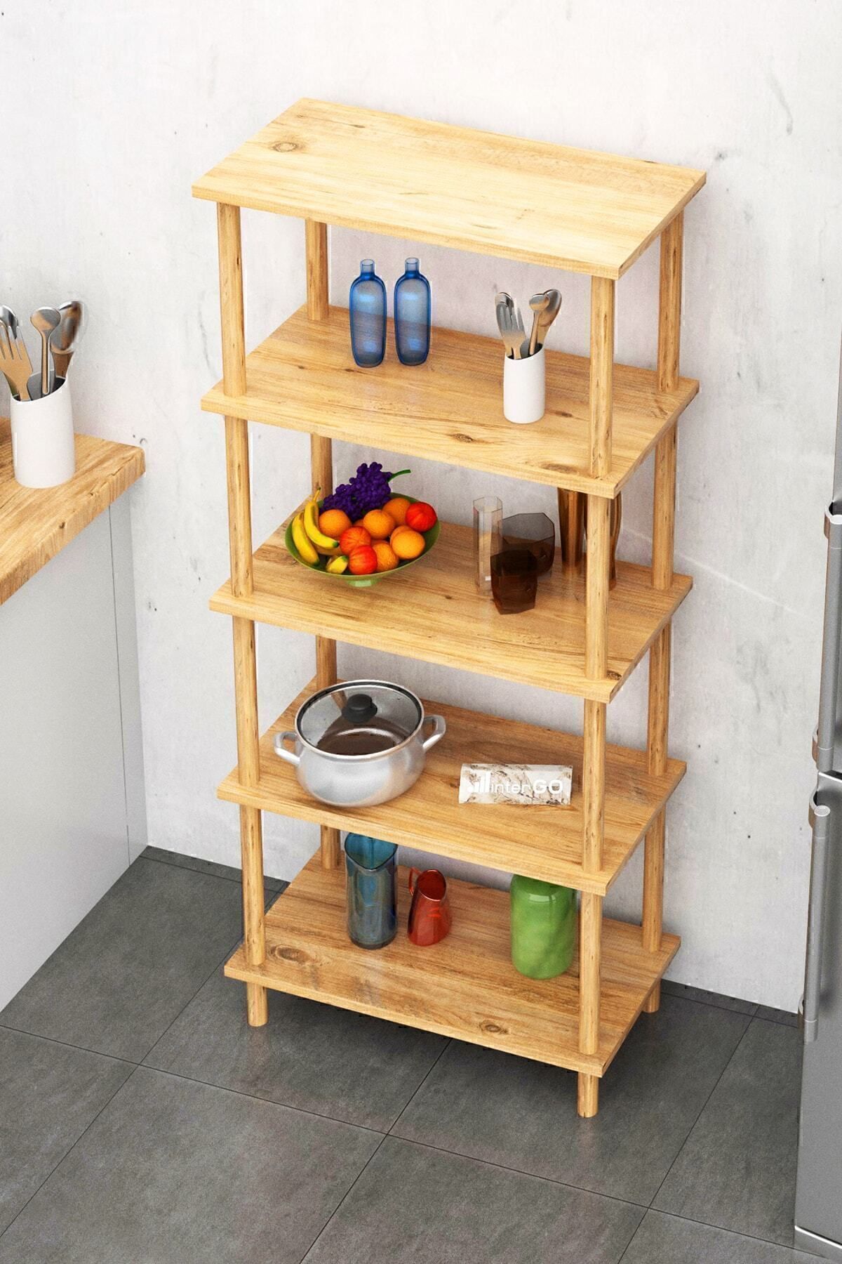 interGO-Modern Bookcase With 5 Shelves - Storage Shelving Unit for Home or Office - Atlantic Pine Pattern 3