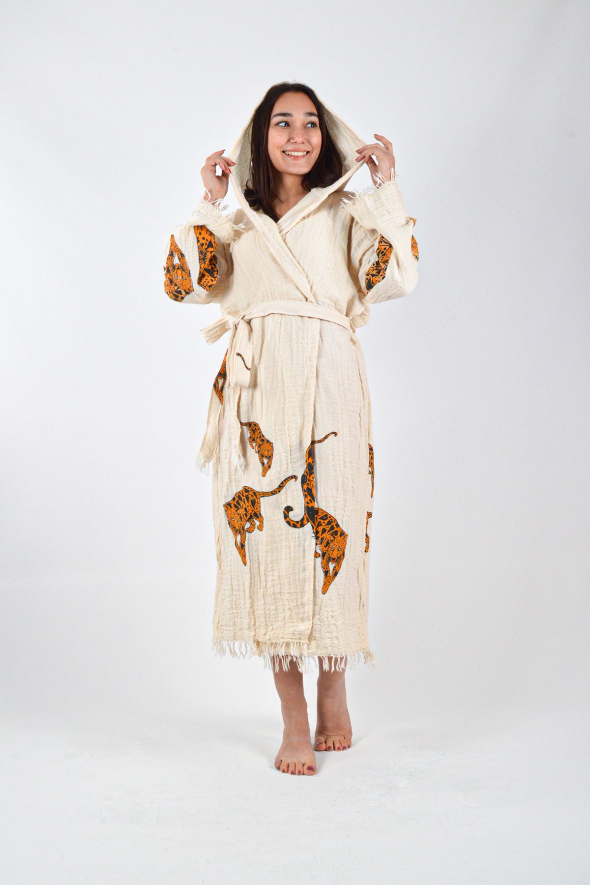 Makro Trend Peştemal Bornoz Pamuklu Müslin Plaj Leopar Desenli 1 Adet Kimono Kaftan