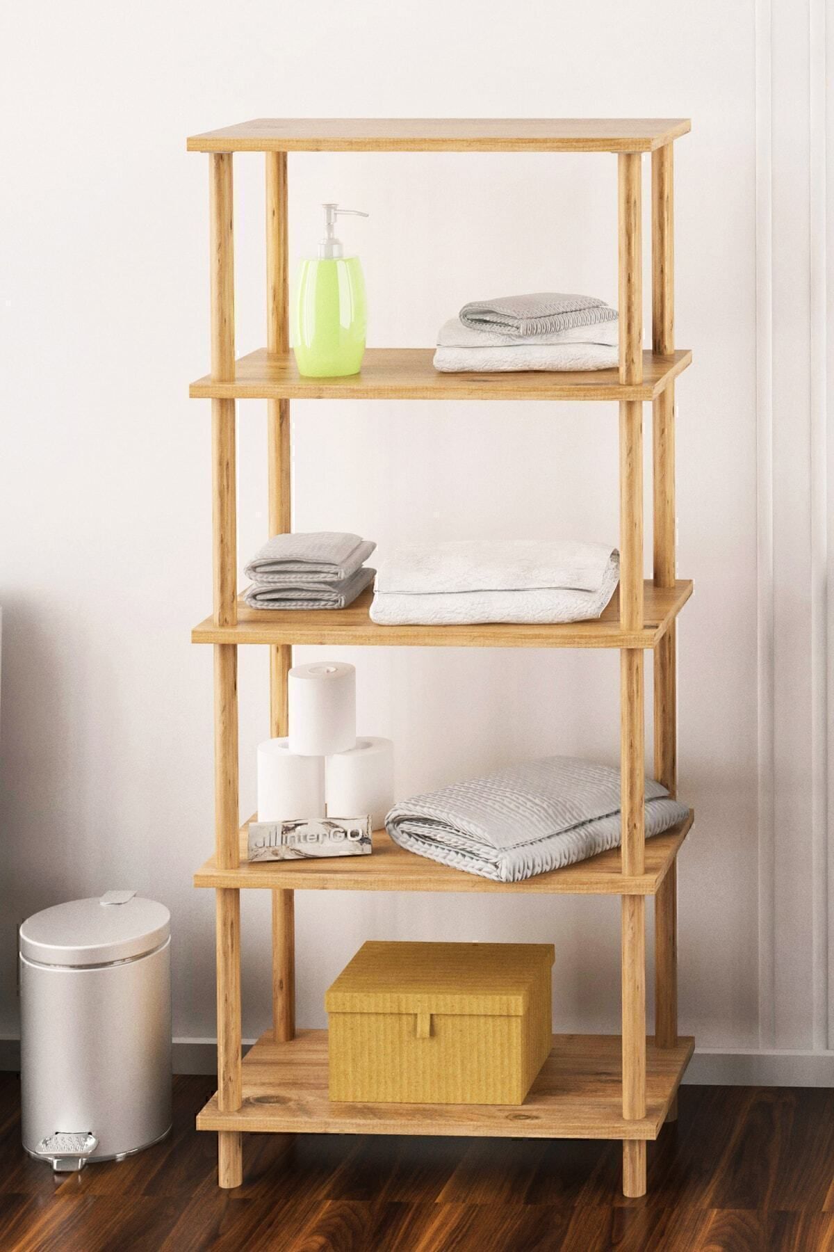 interGO-Modern Bookcase With 5 Shelves - Storage Shelving Unit for Home or Office - Atlantic Pine Pattern 4