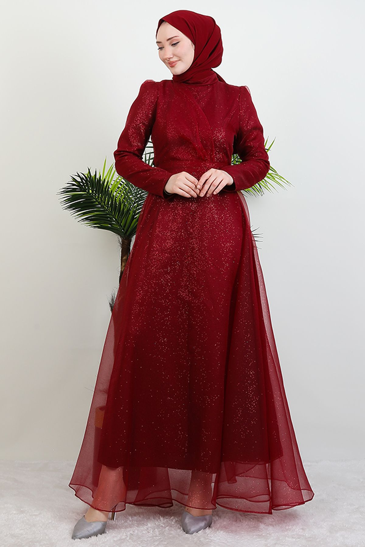 Giza Giyim-Alara Hijab Evening Dress Claret Red 4