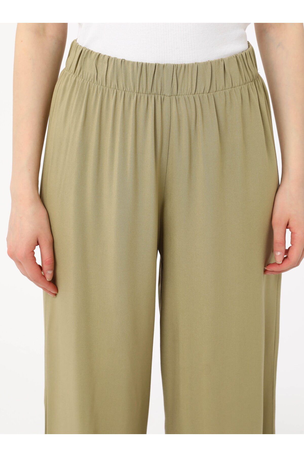 Refka-Viscose Trousers with Elastic Waist - Khaki - Refka 5
