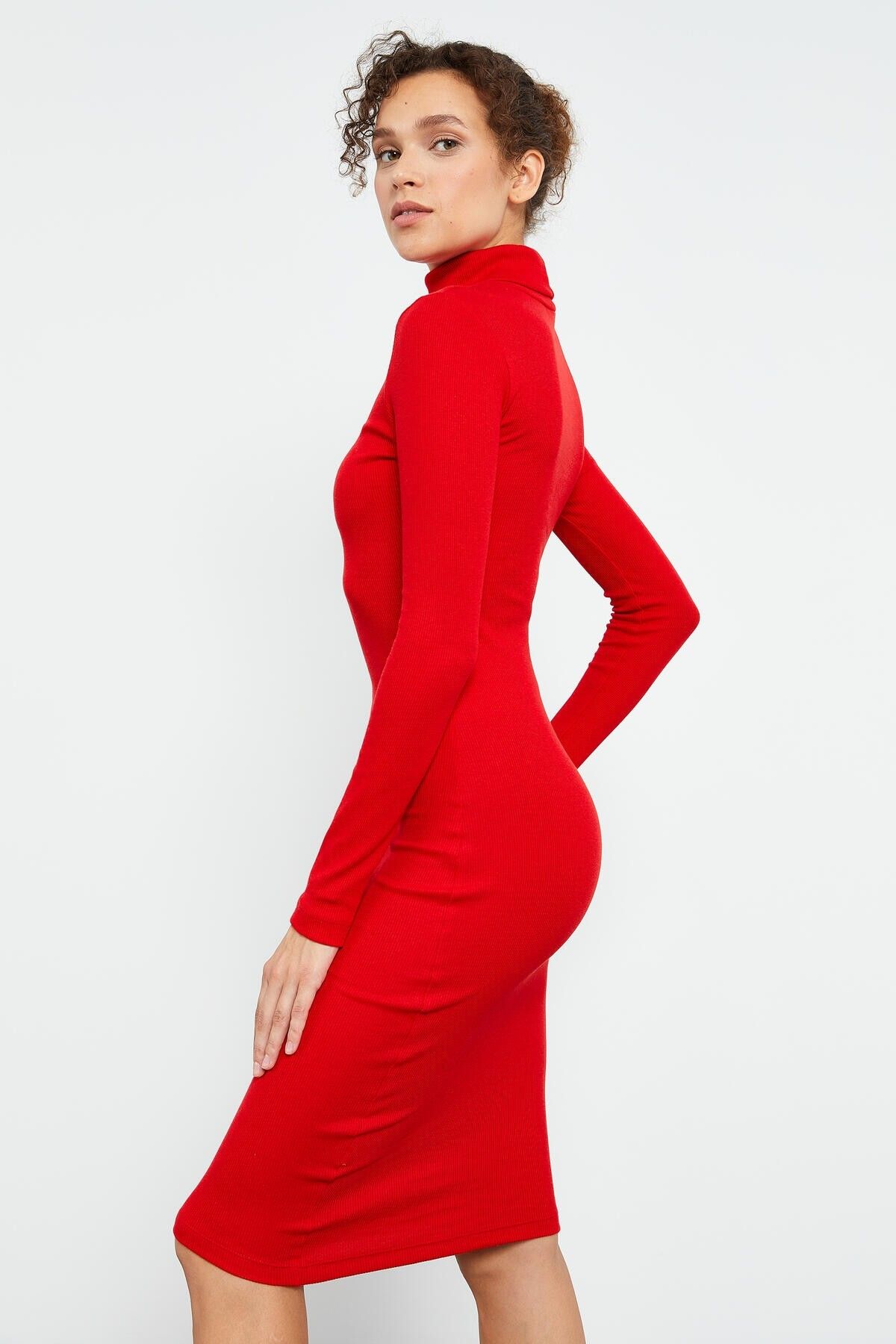 TOMMY LIFE-TurtlenecK Red Knitwear Dress - SKinny Fit - 97117 4