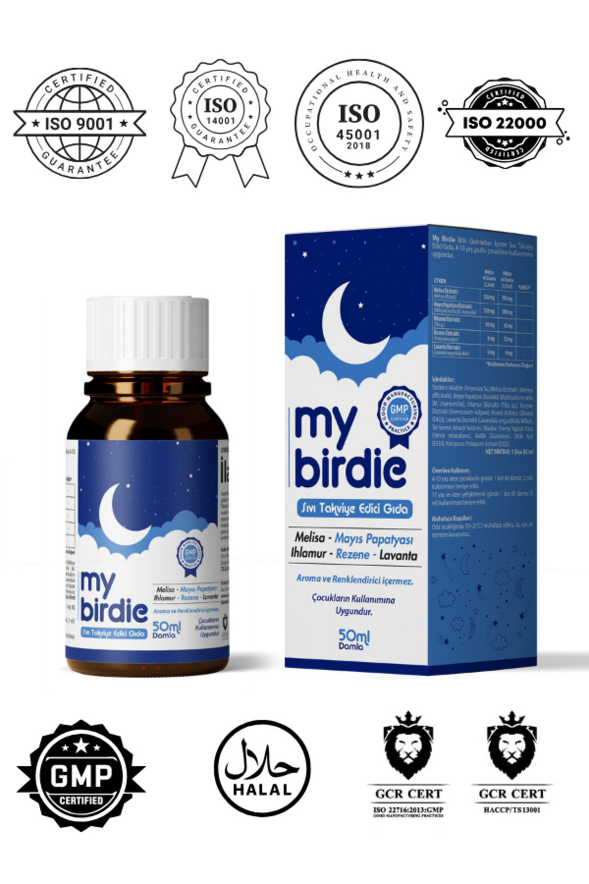 MyBirdie Doğal İçerikli Bitkisel Damla - Melisa Papatya Rezene & Lavanta - Çocuklar İçin Takviye Damla- 50 ml