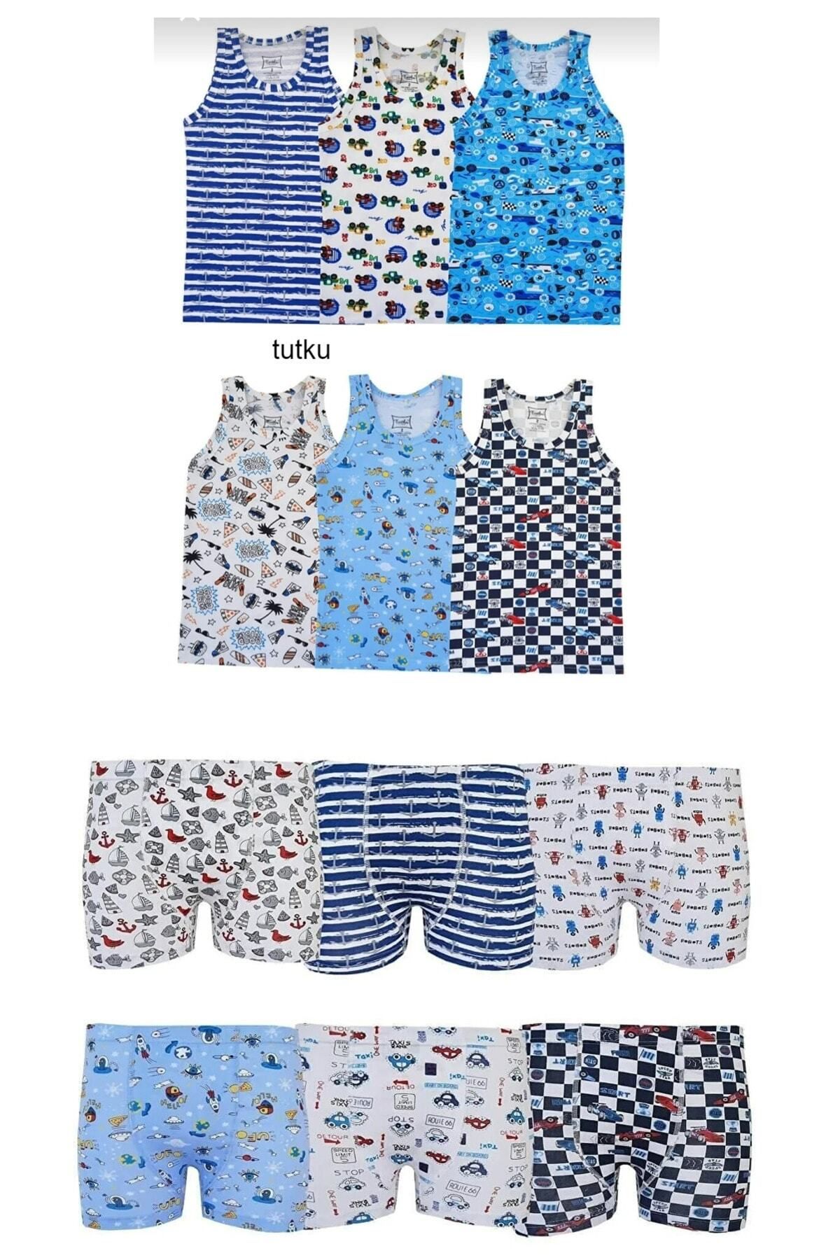 HOBY İÇ GİYİM Erkek Cocuk Takımı 6 Adet Desenli Atlet 6 Adet Desenli Baskılı Boxer