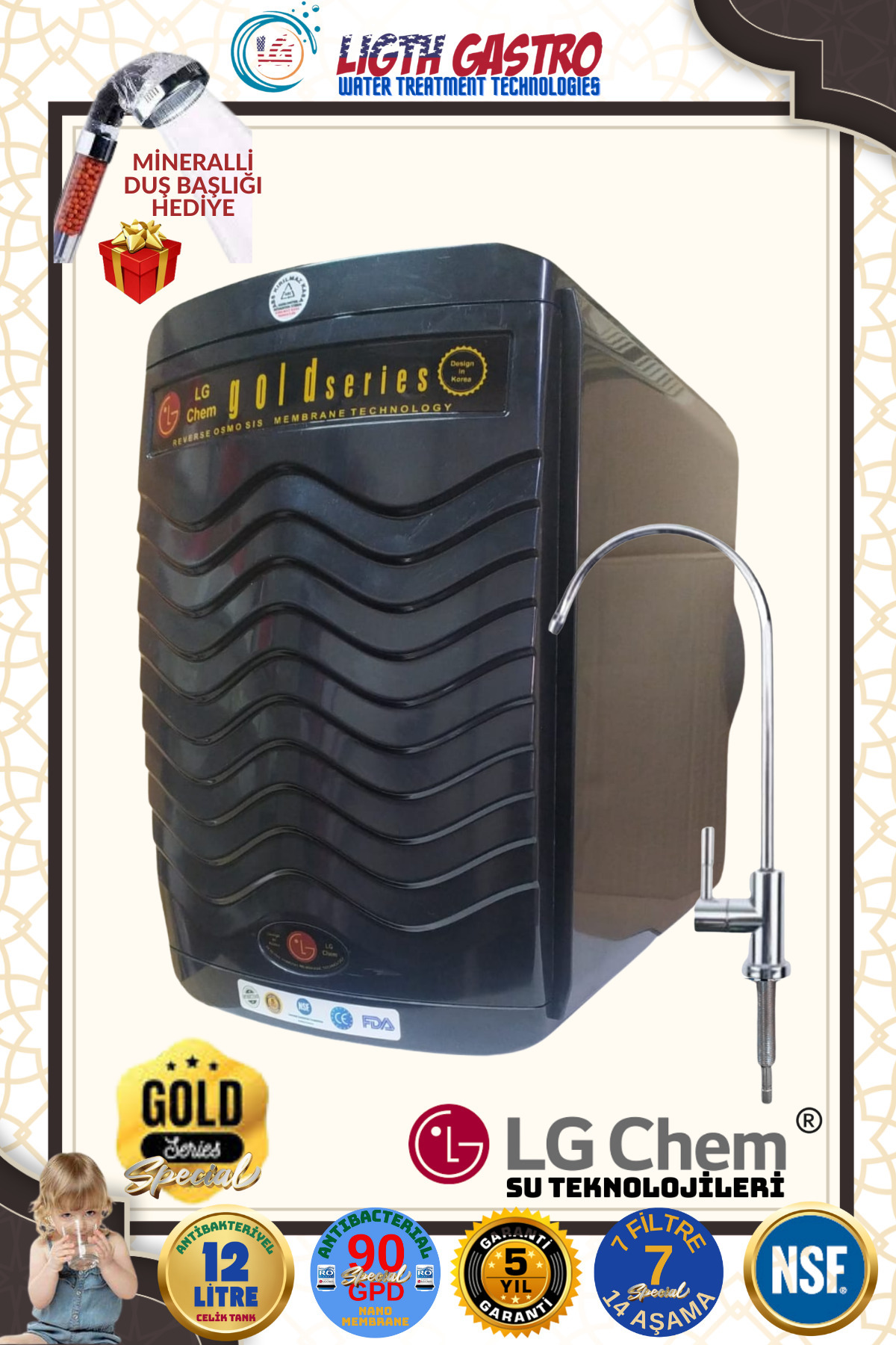 light gastro Lg Chem Gold Plus Gümüş Iyonlu-alkali-mineral Filitreli 12 Lt.14 Aşamalı Su Arıtma Cihazı