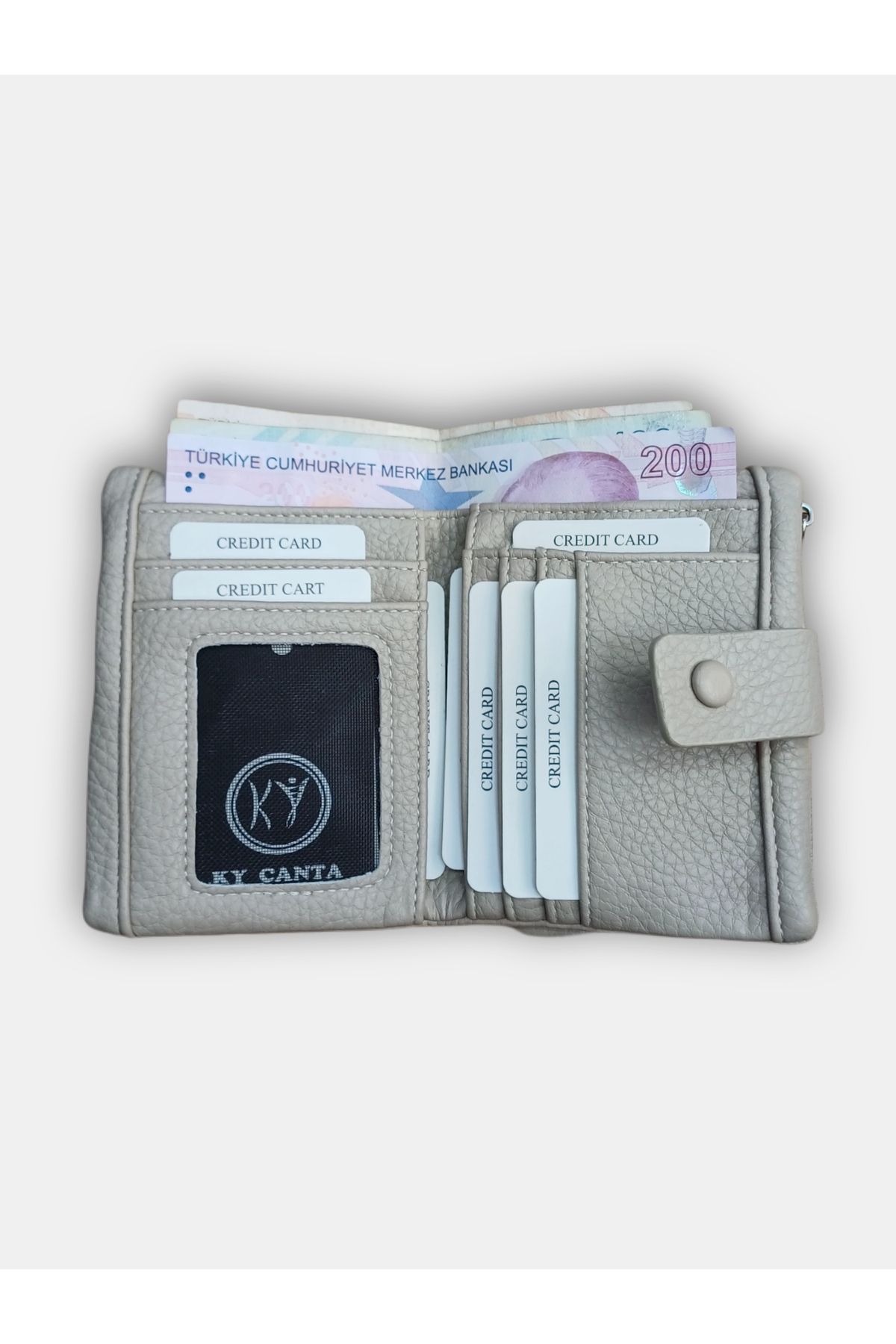 KY-Women's Ecru Cream Wallet Card Holder a Quality Soft Leather Medium Size 4