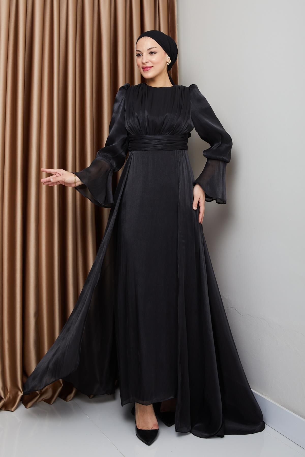 Olcay-Silk Hijab Yoryo Abendkleid – mit Cape-Rock, SCHWARZ 1235 3