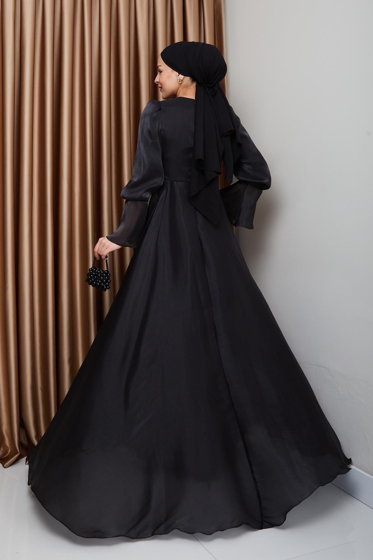 Olcay-Silk Hijab Yoryo Abendkleid – mit Cape-Rock, SCHWARZ 1235 6