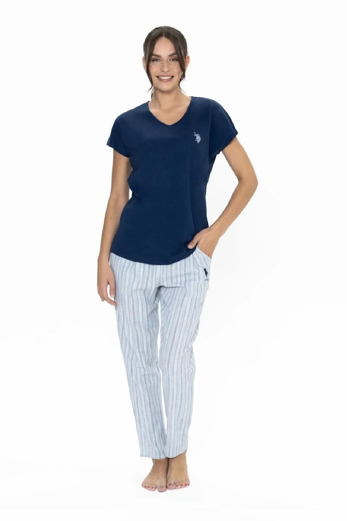 ست پیژامه U.S. Polo Assn. 20019 راهراه آستین کوتاه یقه هفت — 1