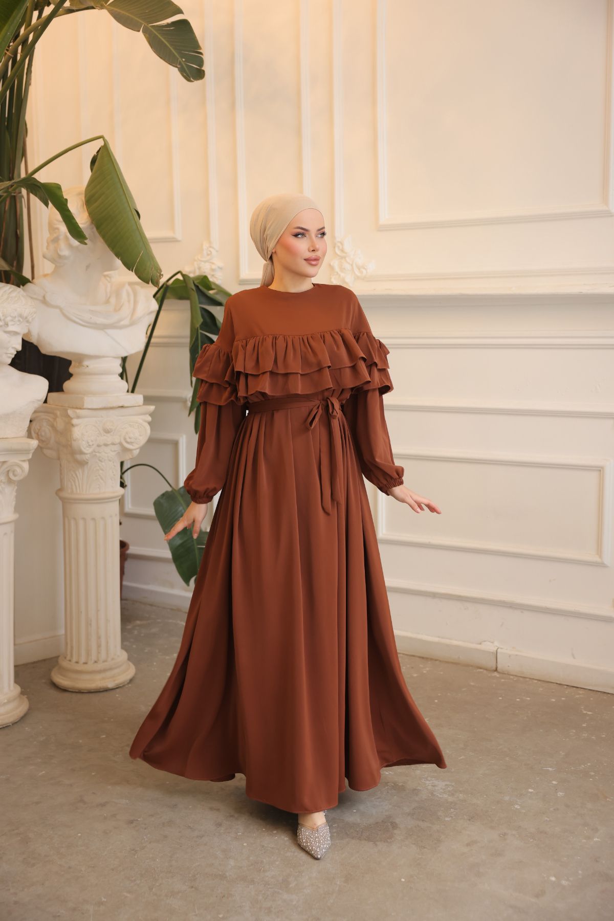 Nissra-Ankanoor Taba Casual φόρεμα με διπλό βολάν Anka255068 1