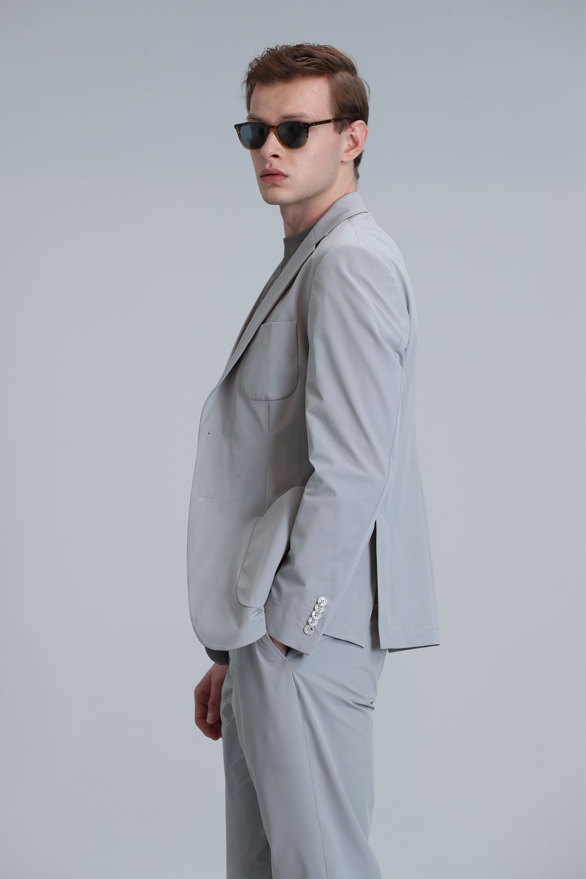 Lufian-Jachetă Blazer pentru bărbați Mex Sport, slim fit, gri deschis 5