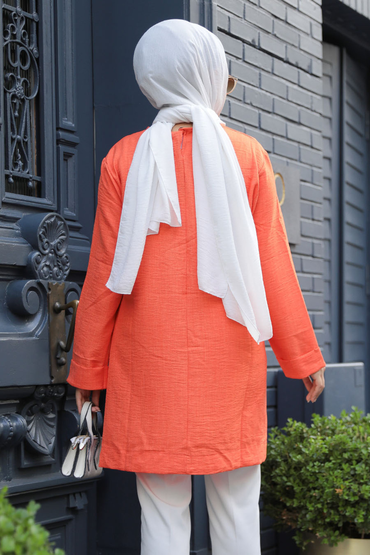 Neva Style-40432T Model Orange Hijab Tunic 2