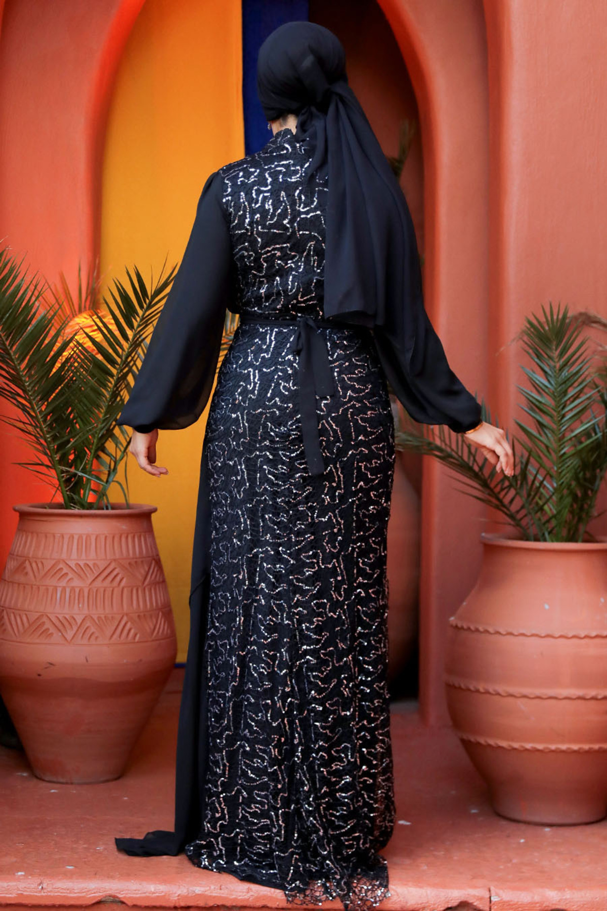 Neva Style-Rochie de seară hijab argintiu cu paiete cu paiete din șifon 5516 g 2