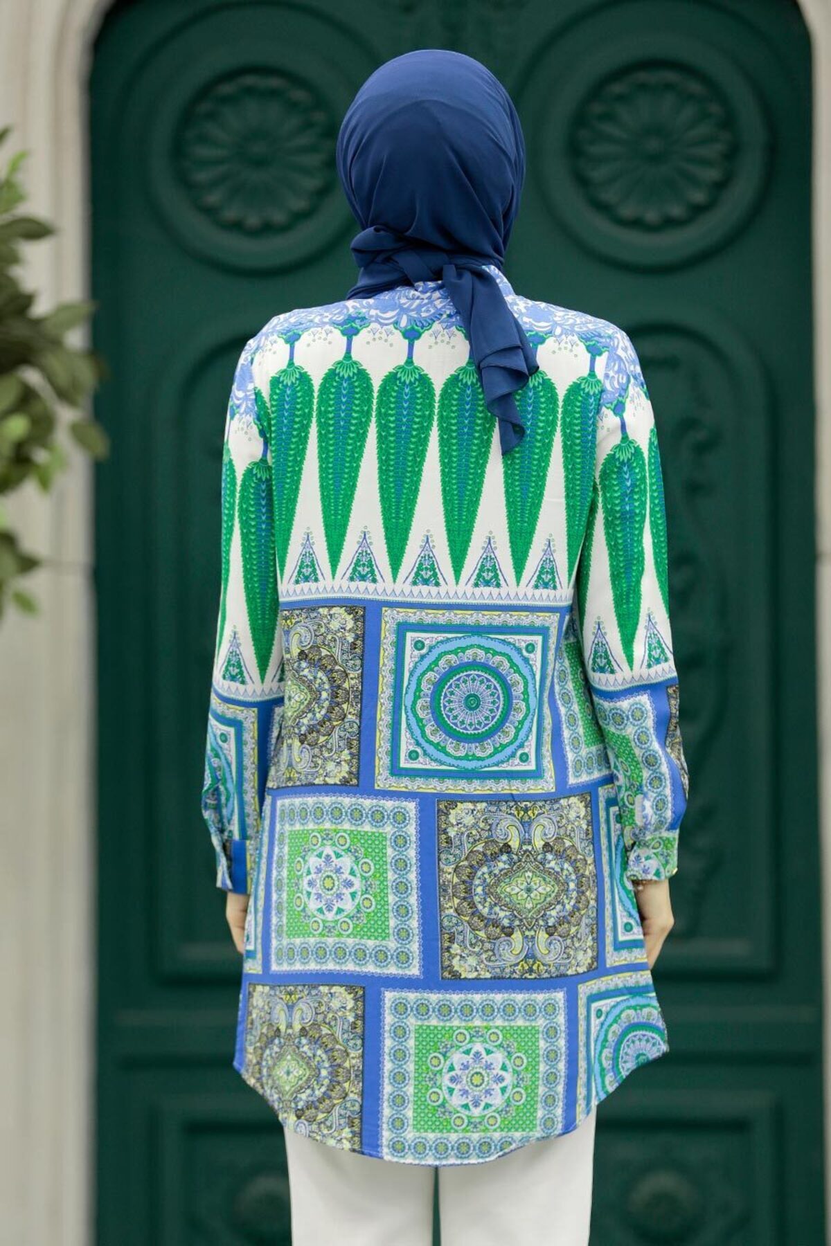 Neva Style-Tunica albastra din vascoza hijab cu model 11618m 4