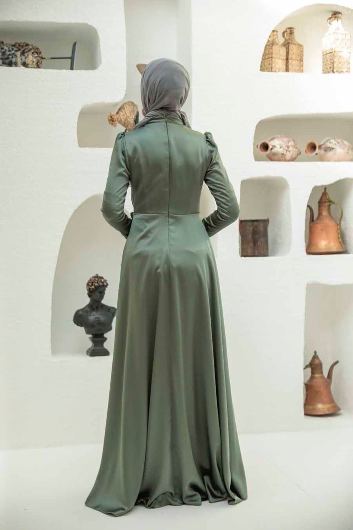 Neva Style-Flounced Khaki Hijab Evening Dress 22431Hk 4