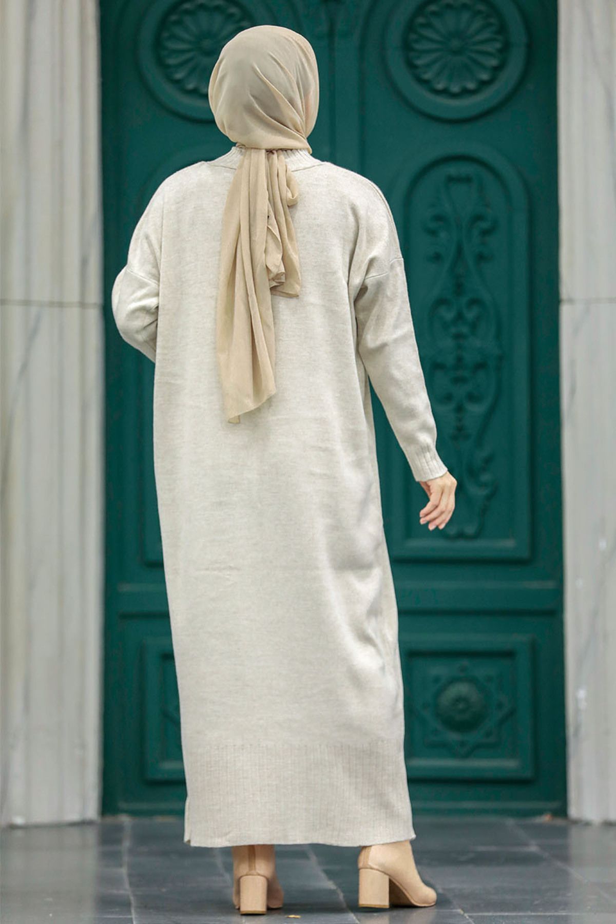 Neva Style-فستان تريكو حجاب بيج 3409بيج 7