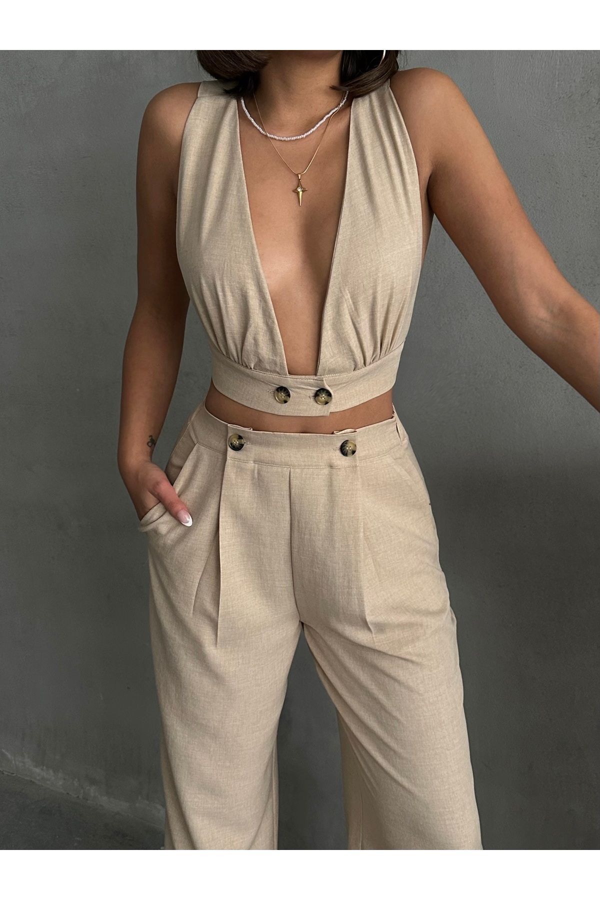 RockMore-Trend Crop Pantalon and Linen Set 3