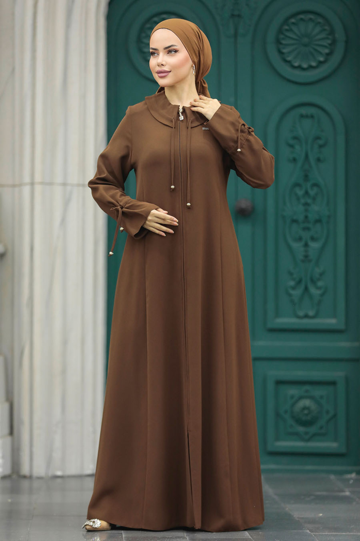 Neva Style-Baby Collar Brown Hijab Ferace 20021kh 3