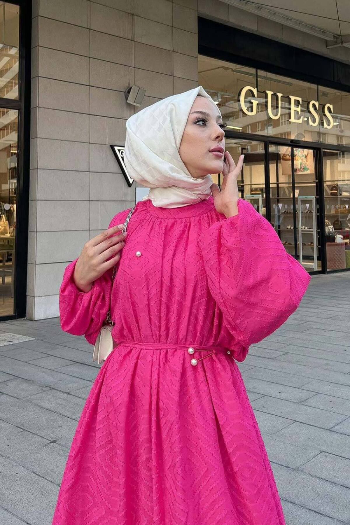 Neva Style-Rochie Hijab cu model fucsia - 14291F 3