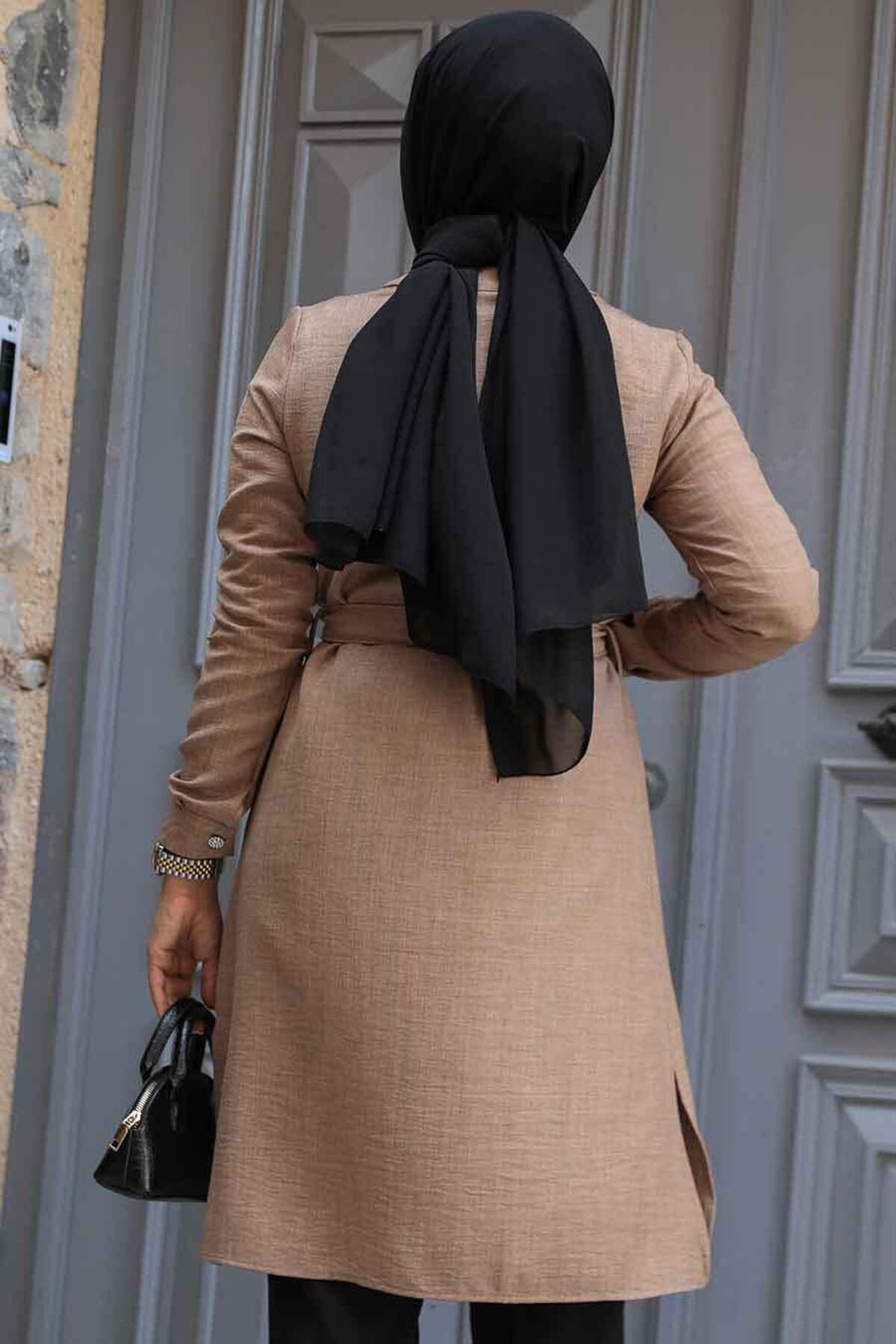 Neva Style-Buttoned Camel Hijab Tunic 658C 3